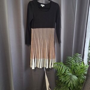 Calvin Klein Black Long Sleeve Dress with Pink and White Pleated Skirt